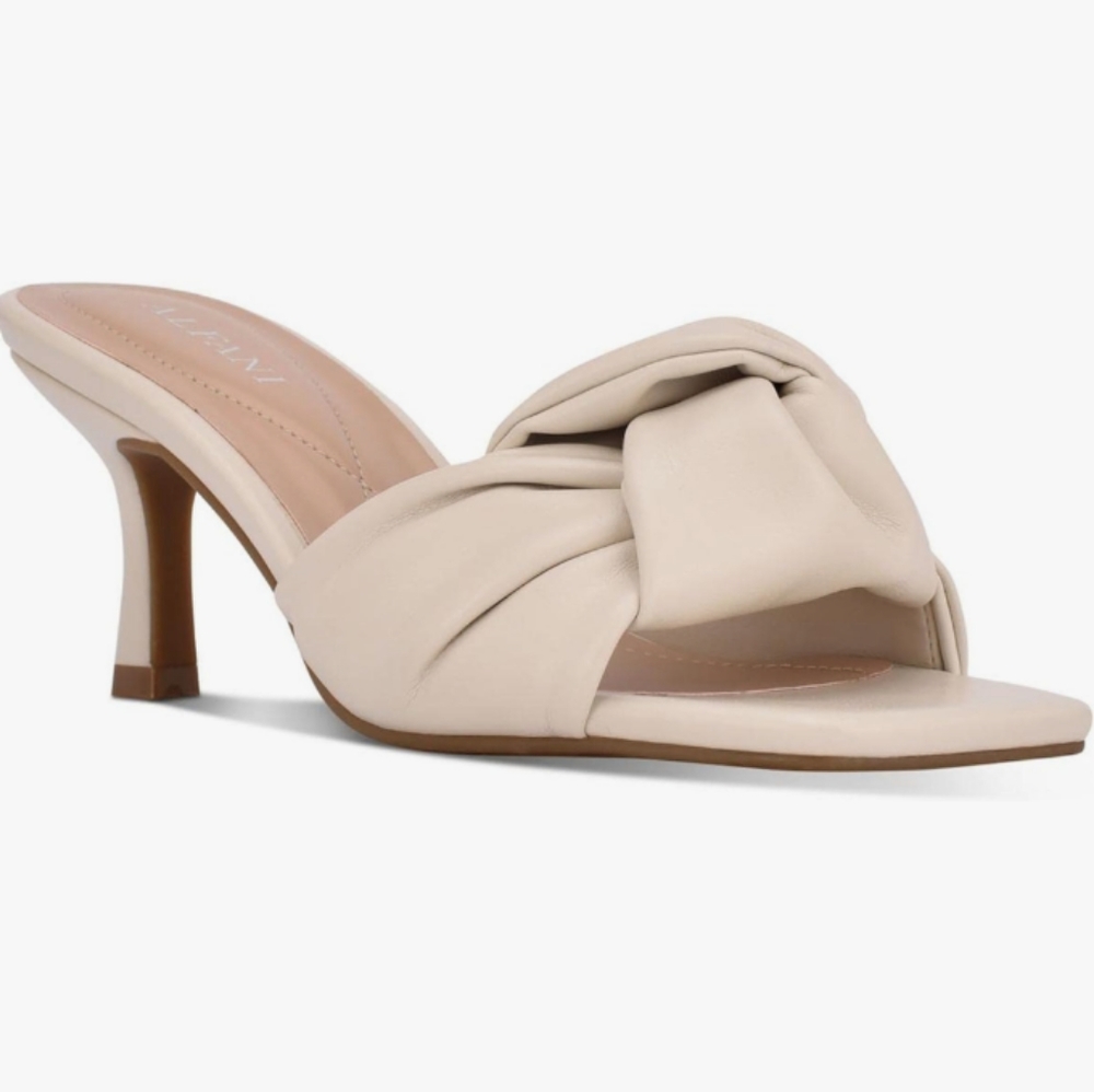 Alfani Niah Cream Square Toe Kitten Heel Slip On Dress Heeled Sandal NIB
